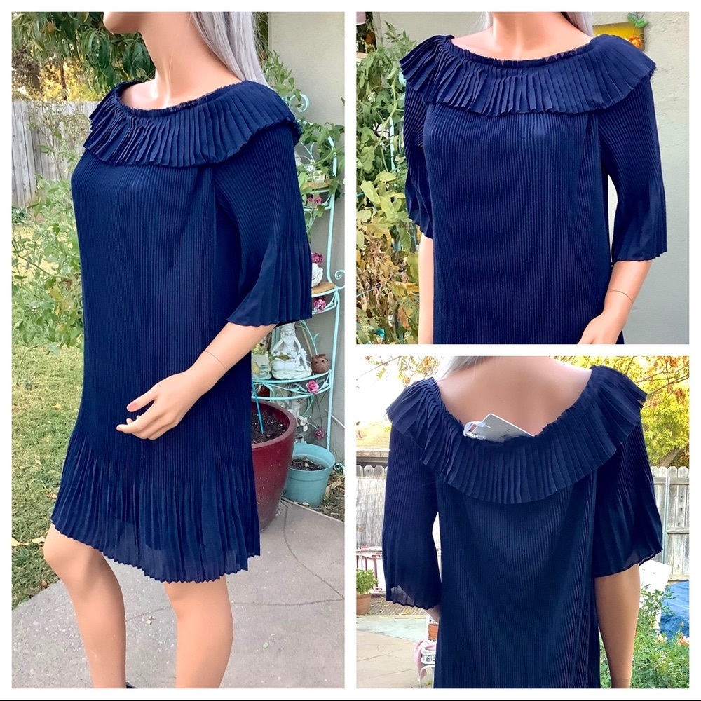 🎉HP NWT Sz6 “Francies Bardot” Ted Baker London Pleated Dress Shoulder Neckline - Picture 13 of 16